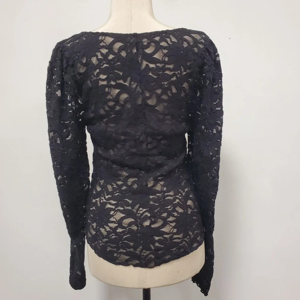 Intimately Free People Womens Crochet Square Neck Lacey Top Size M Black Sheer